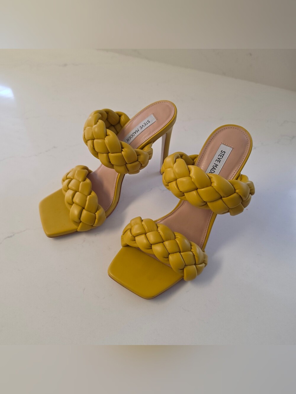 Steve Madden Kenley Citron Yellow Green Braided Strap Heels 10 - Picture 7 of 13